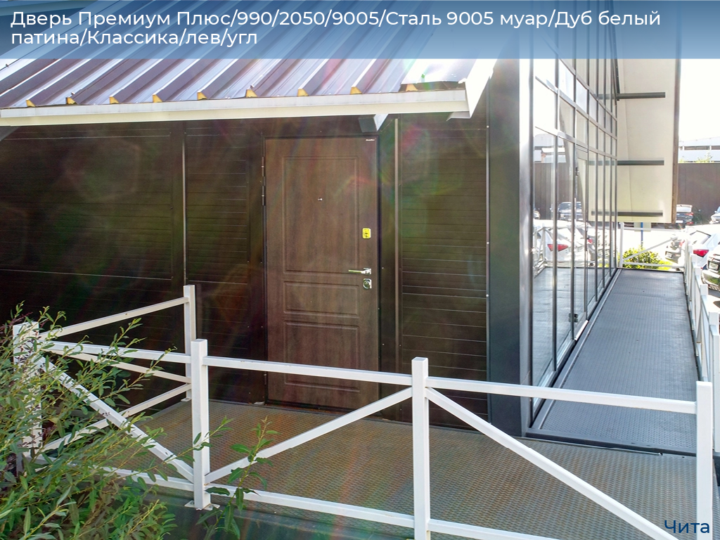 Дверь Премиум Плюс/990/2050/9005/Сталь 9005 муар/Дуб белый патина/Классика/лев/угл, chita.doorhan.ru